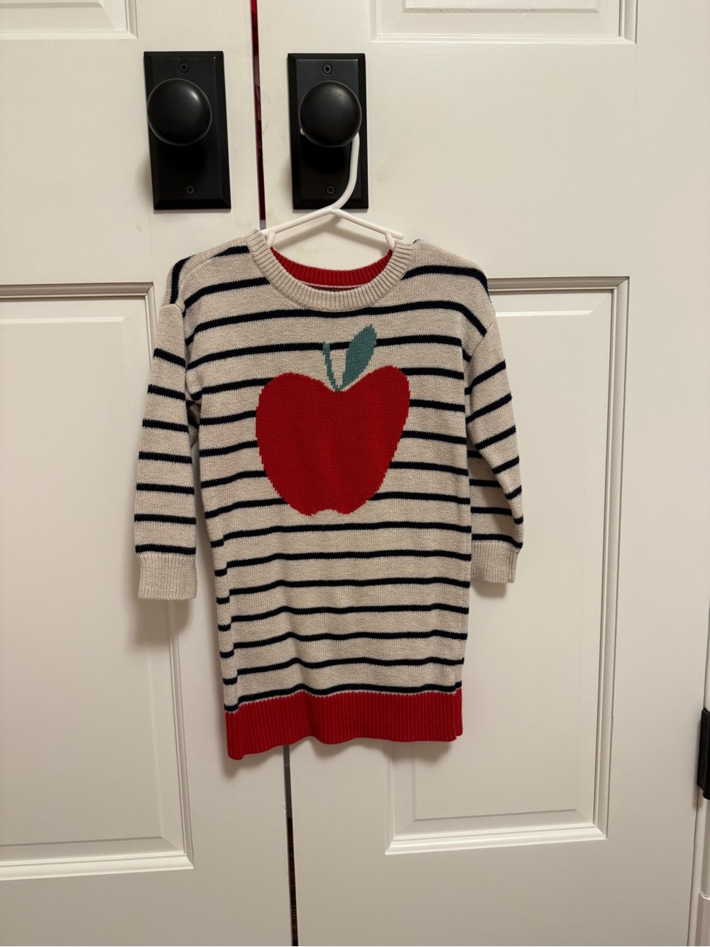 GAP Cream & Black Striped Sweater Dress with Red Apple